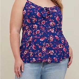 TORRID SIZE 3 **PEPLUM EYELET CAMI** FLORAL BLUE